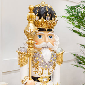 6 FT White & Gold King Nutcracker with Music & Warm White LED Lights