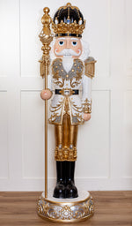 6 FT White & Gold King Nutcracker with Music & Warm White LED Lights