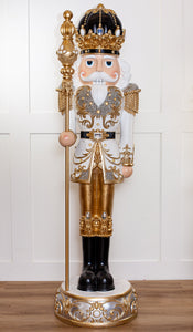 6 FT White & Gold King Nutcracker with Music & Warm White LED Lights