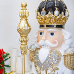 6 FT White & Gold King Nutcracker with Music & Warm White LED Lights