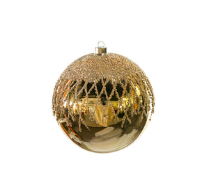 8" Gold Lattice Ball With Glitter Set Of 4