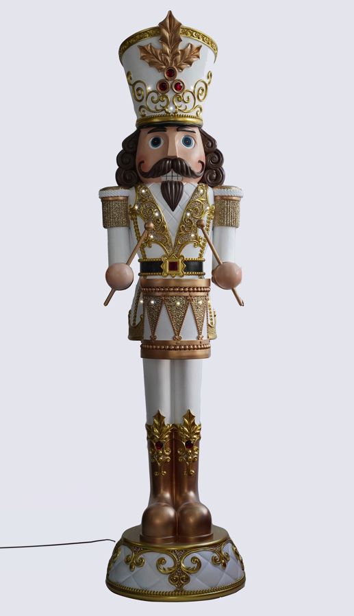 8 FT White & Gold Nutcracker with Music & Warm White LED Lights