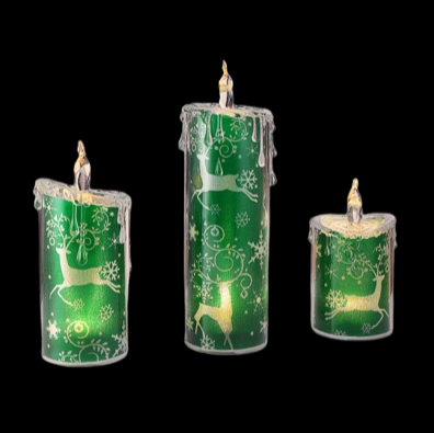 Green Deer & Snowflake Candle Set