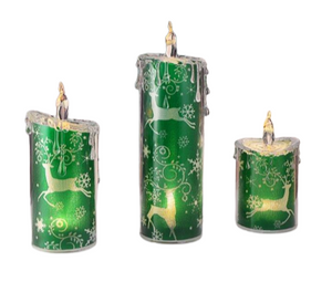 Green Deer & Snowflake Candle Set