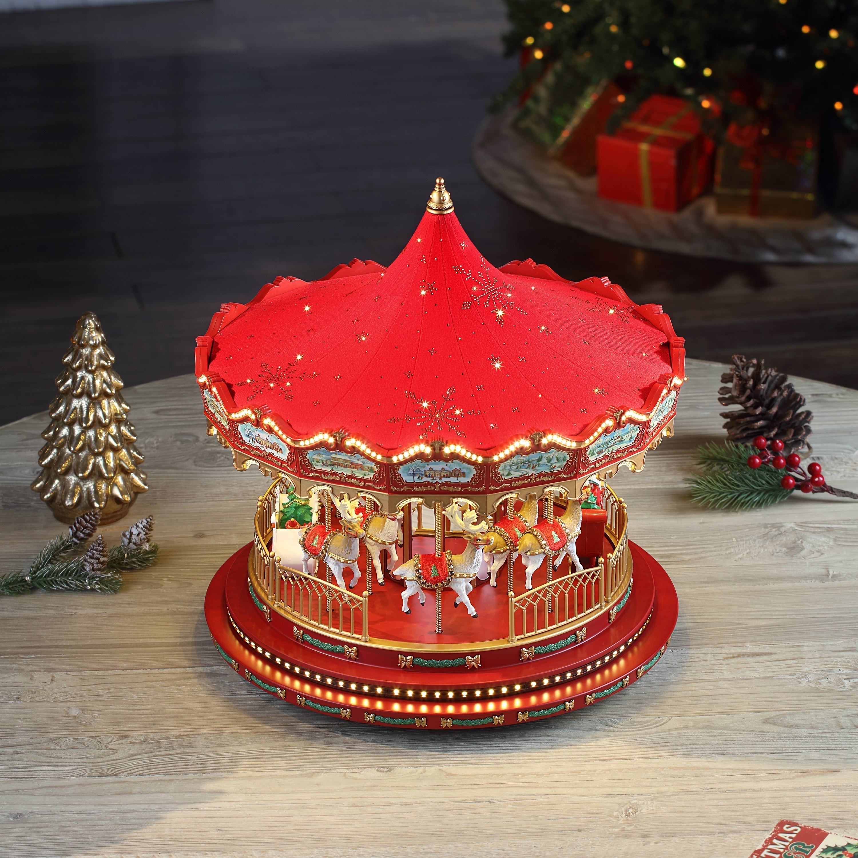 17 in. Animated Deluxe Crystal Carousel - Red