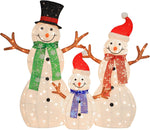 3.5' 3D Lighted Snowman Family, Set of 3 Light Up Christmas Snowman with 180 Warm White LED Lights for Outdoor Decoration, Ground Stakes, Zip Ties