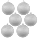 8" Silver Glitter Ball Ornament Set Of 6