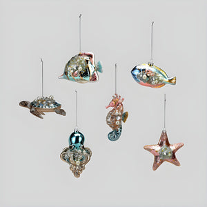 4.5" -5.5" Regal Sea Life Glass Ornament Set Of 6