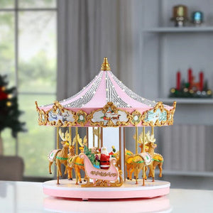 12" Musical & Animated Pink Crystal Carousel