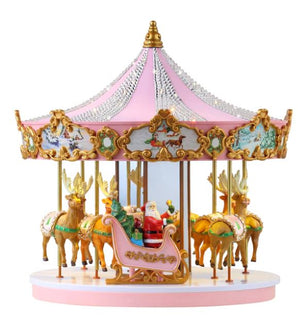 12" Musical & Animated Pink Crystal Carousel