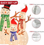 3.5' 3D Lighted Snowman Family, Set of 3 Light Up Christmas Snowman with 180 Warm White LED Lights for Outdoor Decoration, Ground Stakes, Zip Ties