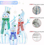 3.5' 3D Pre-lit Iridescent Christmas Snowman Family, 3-Piece Lighted Snowman Set with 180 LED Lights, Ground Stakes, Zip Ties for Outdoor Decoration