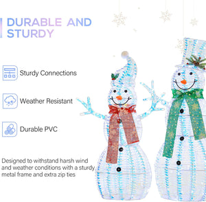 3.5' 3D Pre-lit Iridescent Christmas Snowman Family, 3-Piece Lighted Snowman Set with 180 LED Lights, Ground Stakes, Zip Ties for Outdoor Decoration