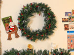 48'' Large Pre-Lit Christmas Wreath with 200 Warm White LED Lights, 434 Branch Tips, Artificial Wintry Pine Wreath with Timer, Pinecones & Red Berries, Plug in