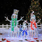 3.5' 3D Pre-lit Iridescent Christmas Snowman Family, 3-Piece Lighted Snowman Set with 180 LED Lights, Ground Stakes, Zip Ties for Outdoor Decoration