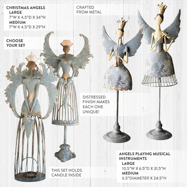 HUGE Whimsical Metal Christmas Angels, Choose Your Style