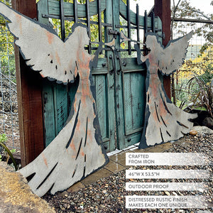 Distressed Metal Angel Silhouette Christmas Yard Stakes, Set of 2