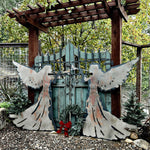 Distressed Metal Angel Silhouette Christmas Yard Stakes, Set of 2