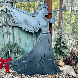 Distressed Metal Angel Silhouette Christmas Yard Stakes, Set of 2