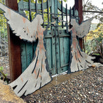 Distressed Metal Angel Silhouette Christmas Yard Stakes, Set of 2