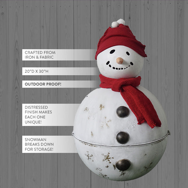 30 Inch Tall Outdoor Metal Bell Snowman