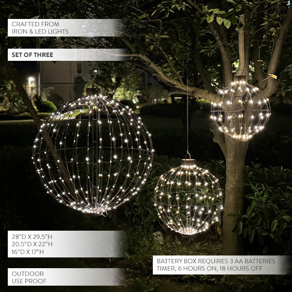 Indoor/Outdoor 3D LED Oversized Christmas Ornaments, Set of 3