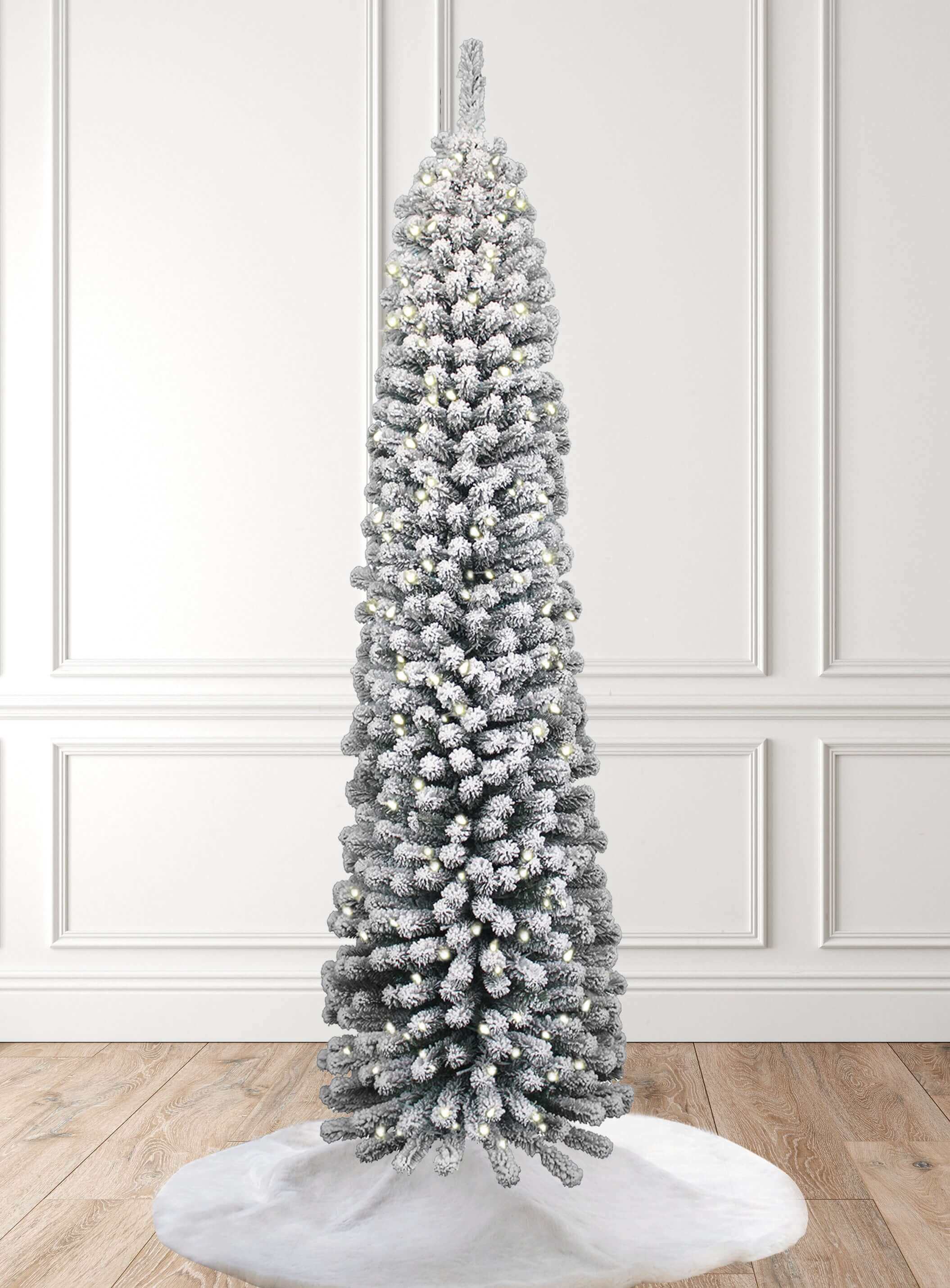 6' Prince Flock® Pencil Artificial Christmas Tree with 300 Warm White LED Lights