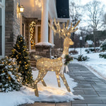 Pre-lit 47 Inch Champagne Outdoor Standing Reindeer with Bow