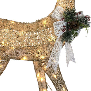 Pre-lit 47 Inch Champagne Outdoor Standing Reindeer with Bow