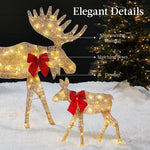 2-Piece Lighted 2D Christmas Moose Set Outdoor Decor w/ 125 LED Lights - 4ft