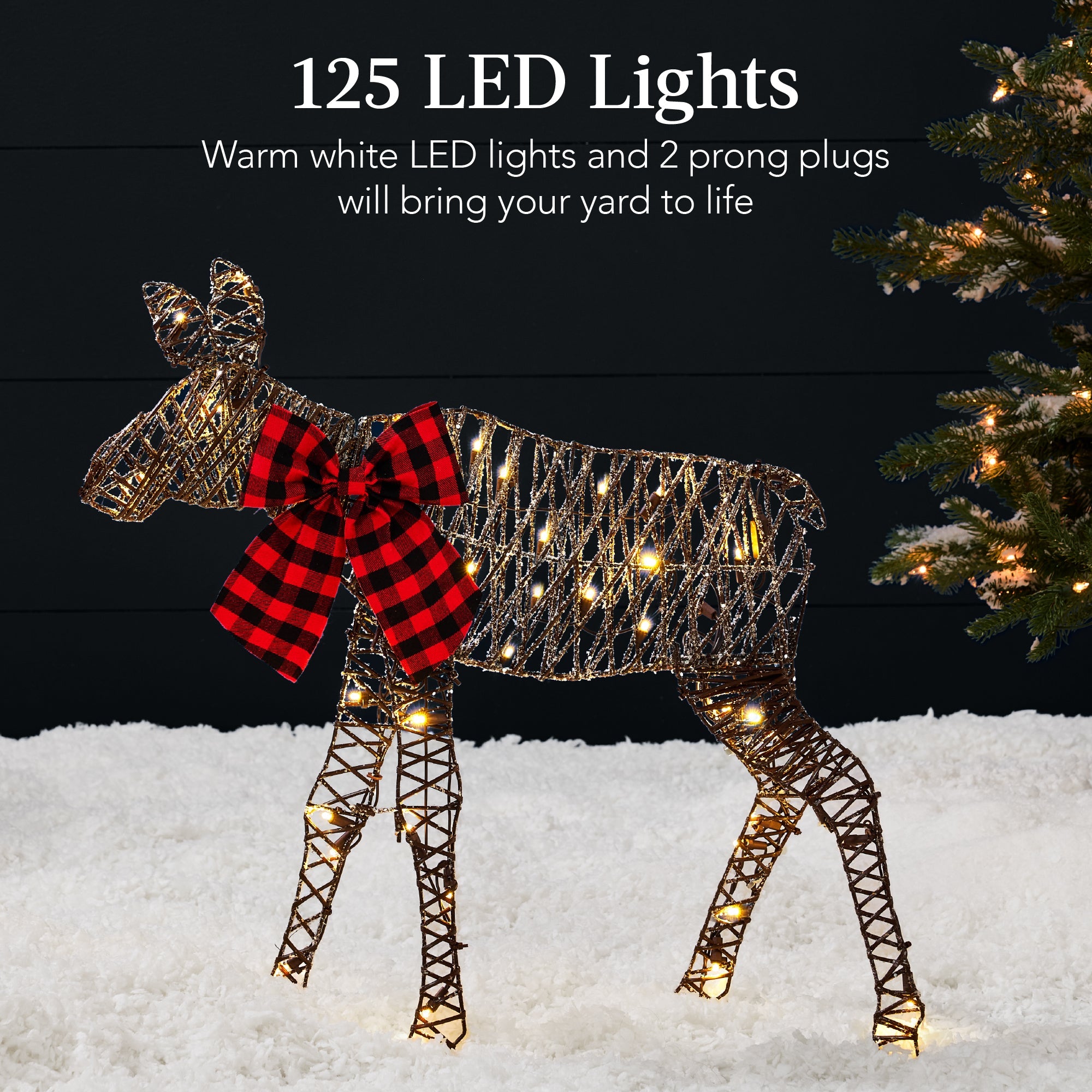 2-Piece Lighted 2D Christmas Moose Set Outdoor Decor w/ 125 LED Lights - 4ft