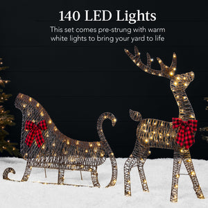 Lighted 2D Outdoor Christmas Reindeer & Sleigh Set w/ Warm White LED Lights