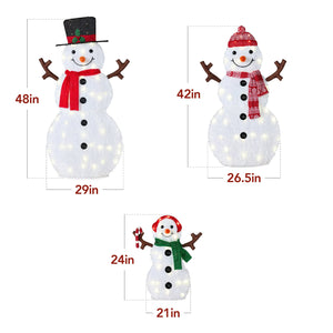 2D Lighted Snowman Family Set Outdoor Yard Decor w/ Twinkling LED Lights