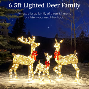 6.5ft 3-Piece Lighted Christmas Deer Set Outdoor Decor with LED Lights