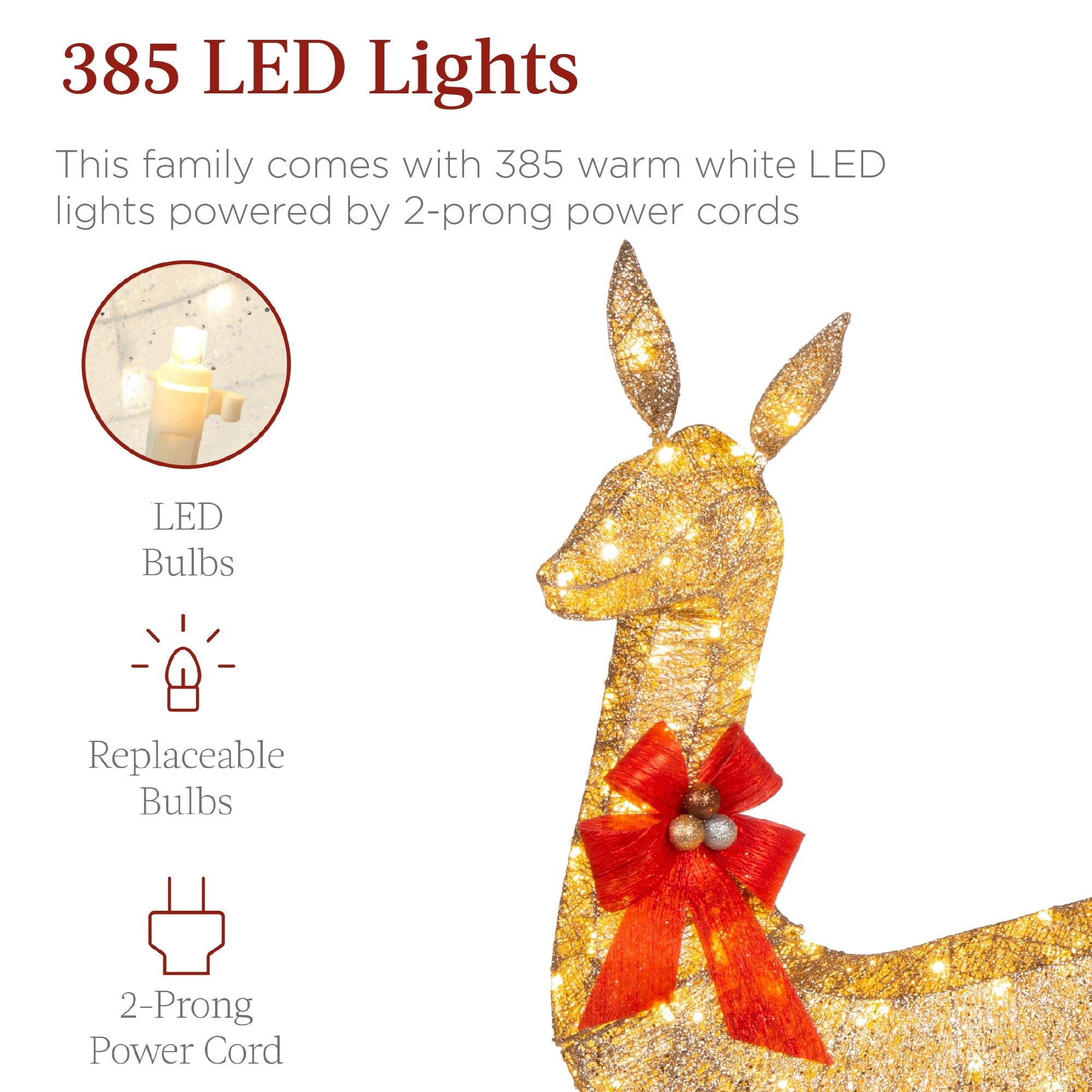 6.5ft 3-Piece Lighted Christmas Deer Set Outdoor Decor with LED Lights