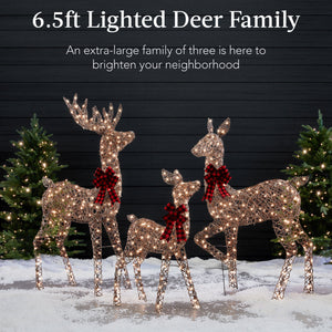 6.5ft 3-Piece Lighted Christmas Deer Set Outdoor Decor with LED Lights