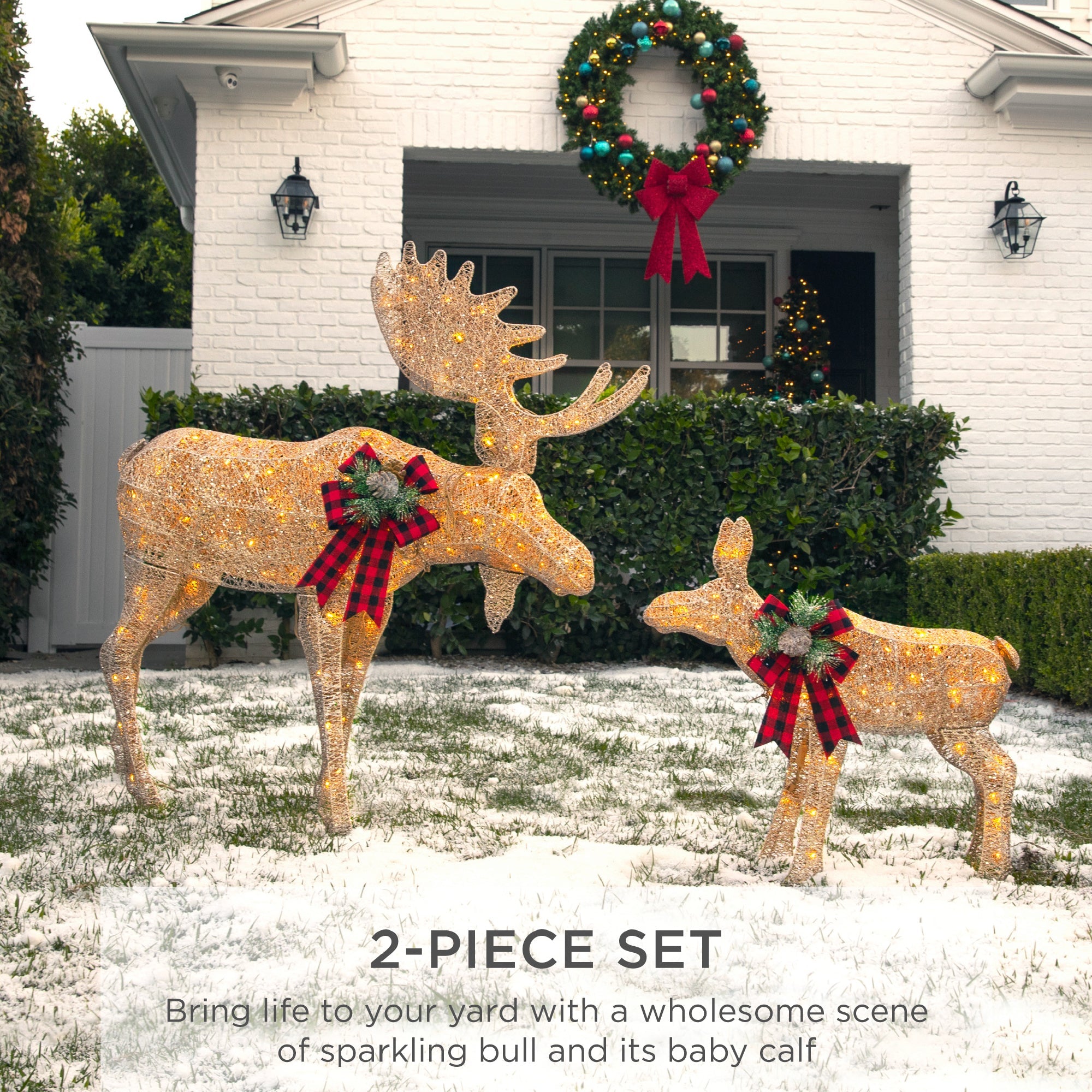 5ft 2-Piece Moose Family Lighted Outdoor Christmas Decor Set w/ LED Lights