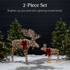 5ft 2-Piece Moose Family Lighted Outdoor Christmas Decor Set w/ LED Lights