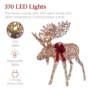 5ft 2-Piece Moose Family Lighted Outdoor Christmas Decor Set w/ LED Lights