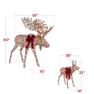 5ft 2-Piece Moose Family Lighted Outdoor Christmas Decor Set w/ LED Lights