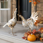 Distressed White Metal Turkeys, Set of Two