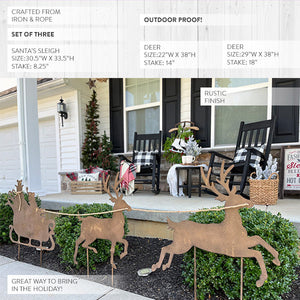 Metal Santa Reindeer Sleigh Outdoor Yard Stakes Set