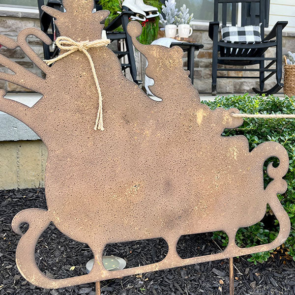 Metal Santa Reindeer Sleigh Outdoor Yard Stakes Set